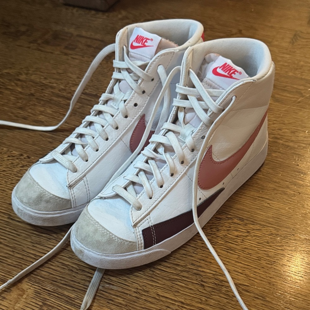Nike Women's White, Maroon and Pink High-Top Sneakers - 9.5